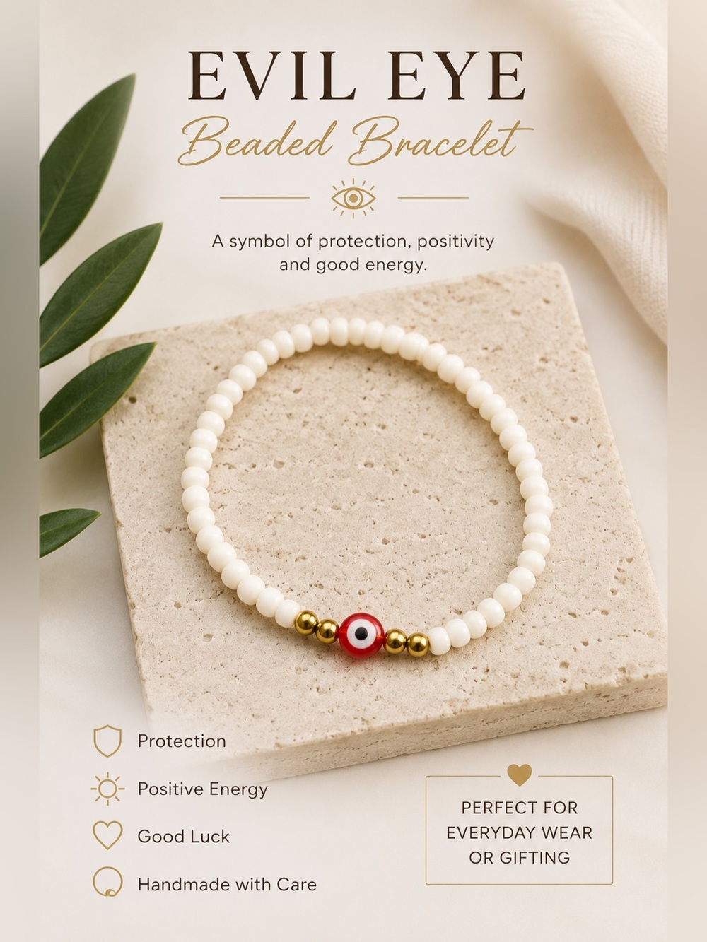 Evil Eye Beaded Bracelet - White and Red #28